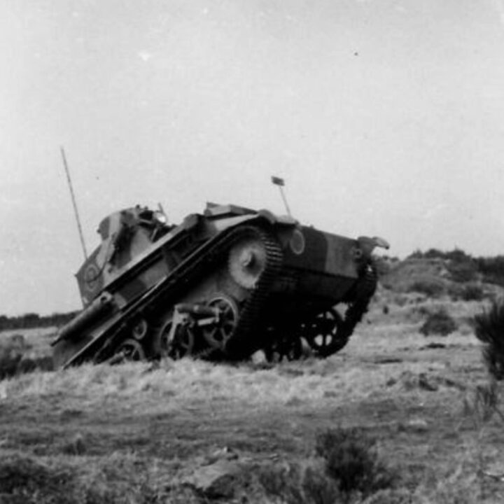 Mark VI Light Tank on a training exercise. A and B Squadron, 2nd Battalion, Fife and Forfar Yeomanry, Royal Armoured Corps attached to 53rd (Welsh) Infantry Division training at Derrymore House, Bessbrook, Co. Armagh.