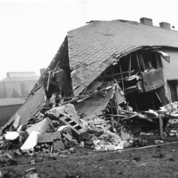 Damage caused to a house during the Easter Raid of the Belfast Blitz.