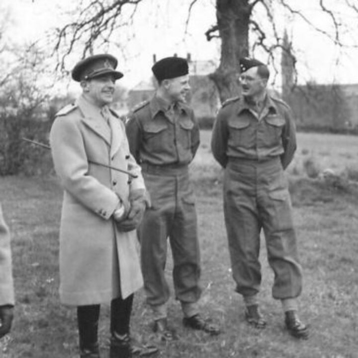 Major General Horatio Pettus Mackintosh Berney-Ficklin M.C., Captain A.W. Stansfeld, and Lieutenant Colonel D.C. Tennant during the visit of His Royal Highness The Duke of Gloucester at Dungannon, Co. Tyrone.