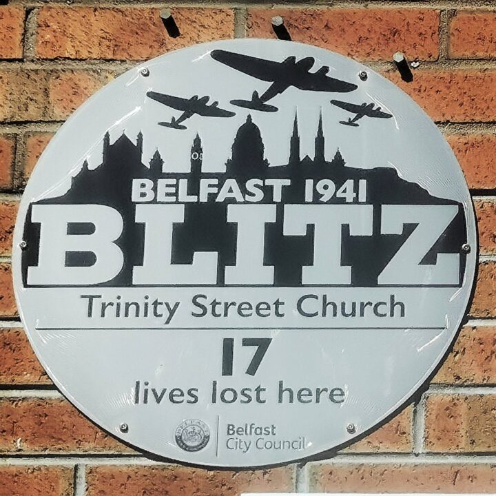 A commemorative plaque at Carrick Hill Community Centre remembers those from Trinity Street and the surrounding area who died during the Belfast Blitz of 1941.