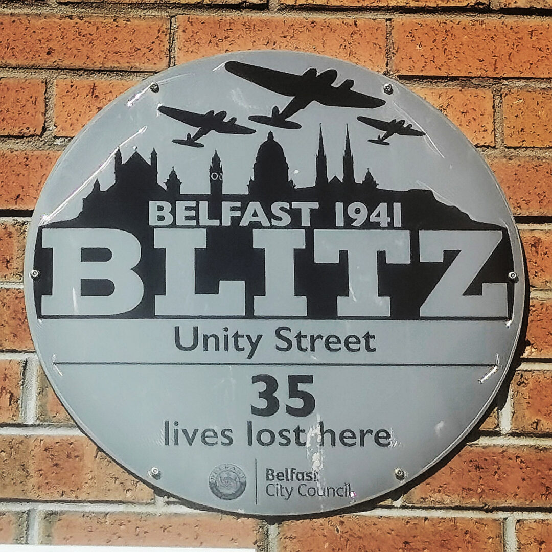 A commemorative plaque at Carrick Hill Community Centre remembers those from Unity Street and the surrounding area who died during the Belfast Blitz of 1941.