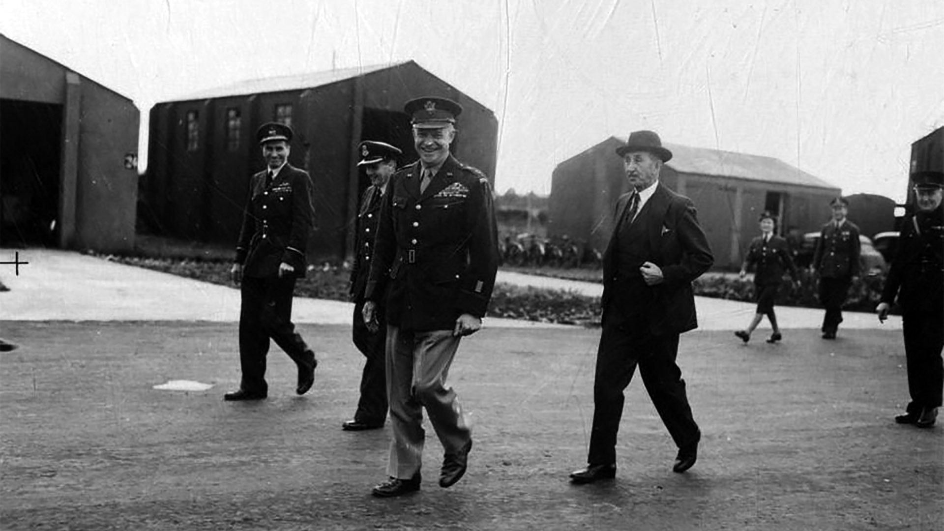 General Dwight D. Eisenhower, Supreme Commander of the Allied Forces in Europe at the airfield at Long Kesh, Co. Down marking the end of his visit to Ulster.
