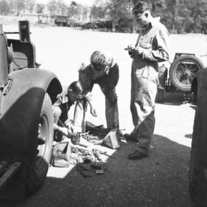 Colonels checking tools and the equipment of a British Army vehicle at a Command Vehicle Maintenance School at Thiepval Barracks, Lisburn, Co. Antrim.
