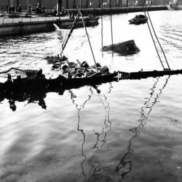 No. 999 Port Operating Company, Royal Engineers carry out salvage of S.S. Fairhead at Dufferin Dock, Belfast.