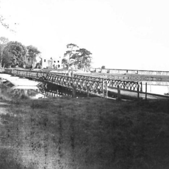 Three-quarter view of a Bailey Pontoon Bridge at Newferry, Co. Londonderry.