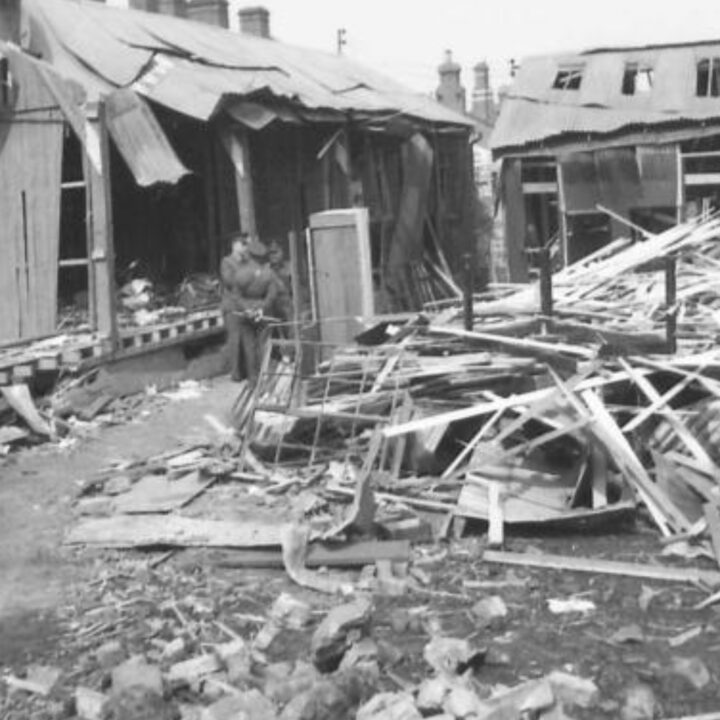 Damage caused to the District Paymaster's Office at Victoria Barracks, Belfast following the Fire Raid of the Belfast Blitz.