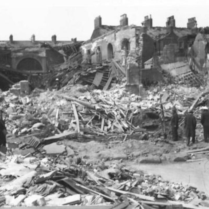Damage caused to Eglington Street, Belfast following the Fire Raid of the Belfast Blitz.