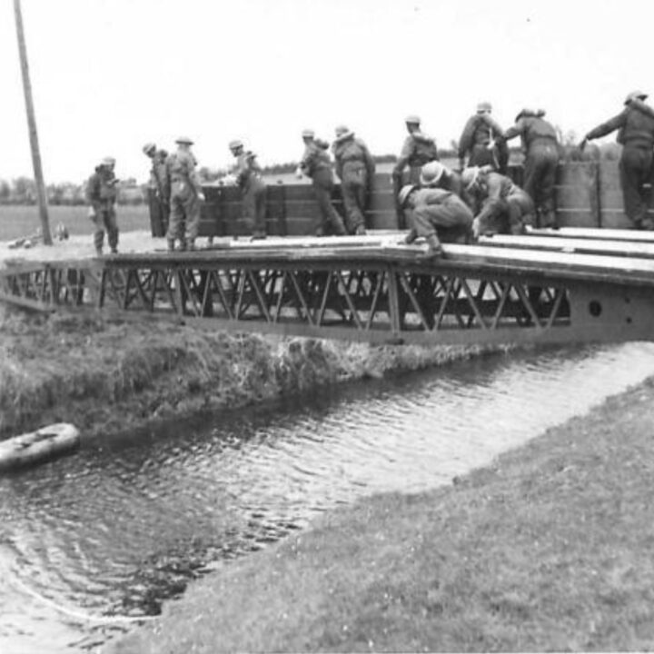 Sappers laying bridge decking during a demonstration by 61st Divisional Engineers at Agivey, Co. Londonderry.