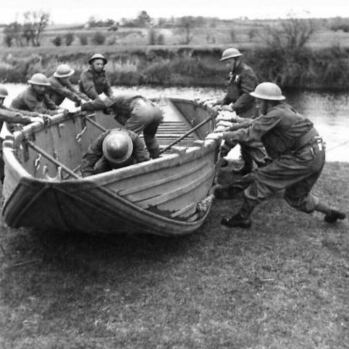 Opening a folding boat during a demonstration by 61st Divisional Engineers at Agivey, Co. Londonderry.