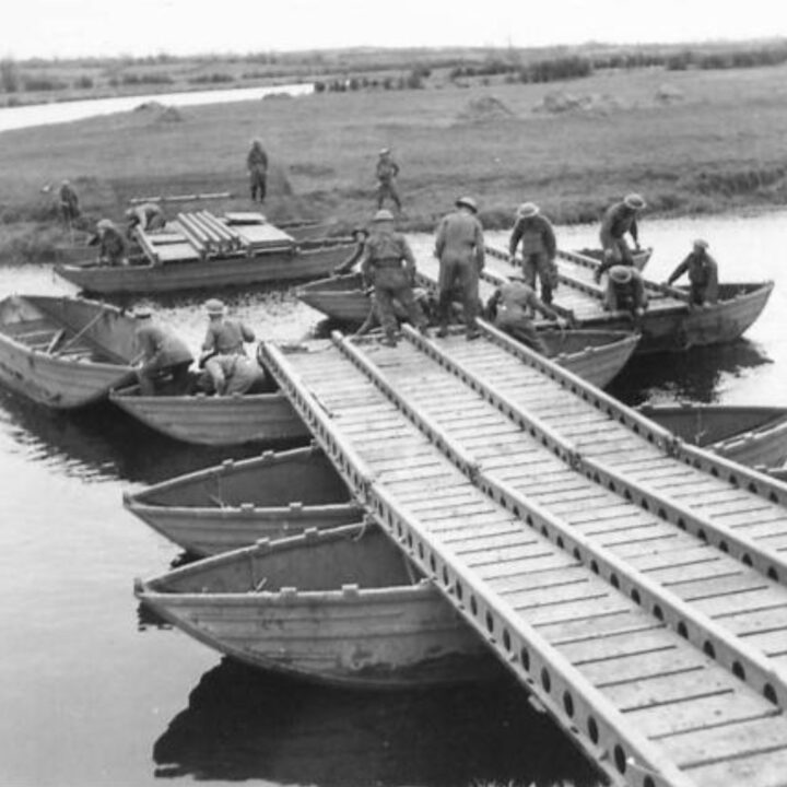 Positioning rafts during a demonstration by 61st Divisional Engineers at Agivey, Co. Londonderry.