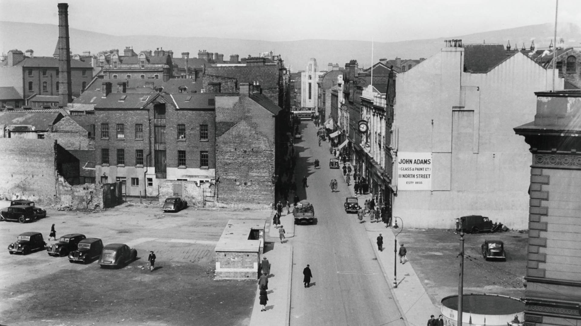 Large sections of the city centre were cleared in the years following the Belfast Blitz, including the area around the junction of North Street, Waring Street, Bridge Street, and Rosemary Street.