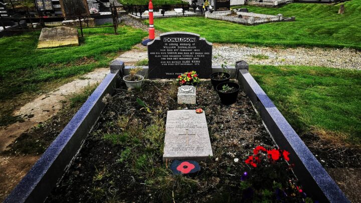 A Commonwealth War Graves headstone marks the grave of Aircraftman 2nd Class Samuel John Kerr in Seagoe Cemetery, Portadown, Co. Armagh.