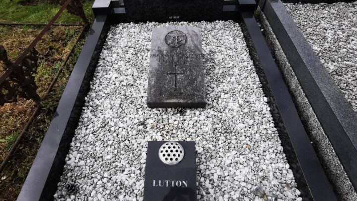 A Commonwealth War Graves headstone marks the grave of Able Seaman William John Kirkpatrick Lutton in Seagoe Cemetery, Portadown, Co. Armagh.