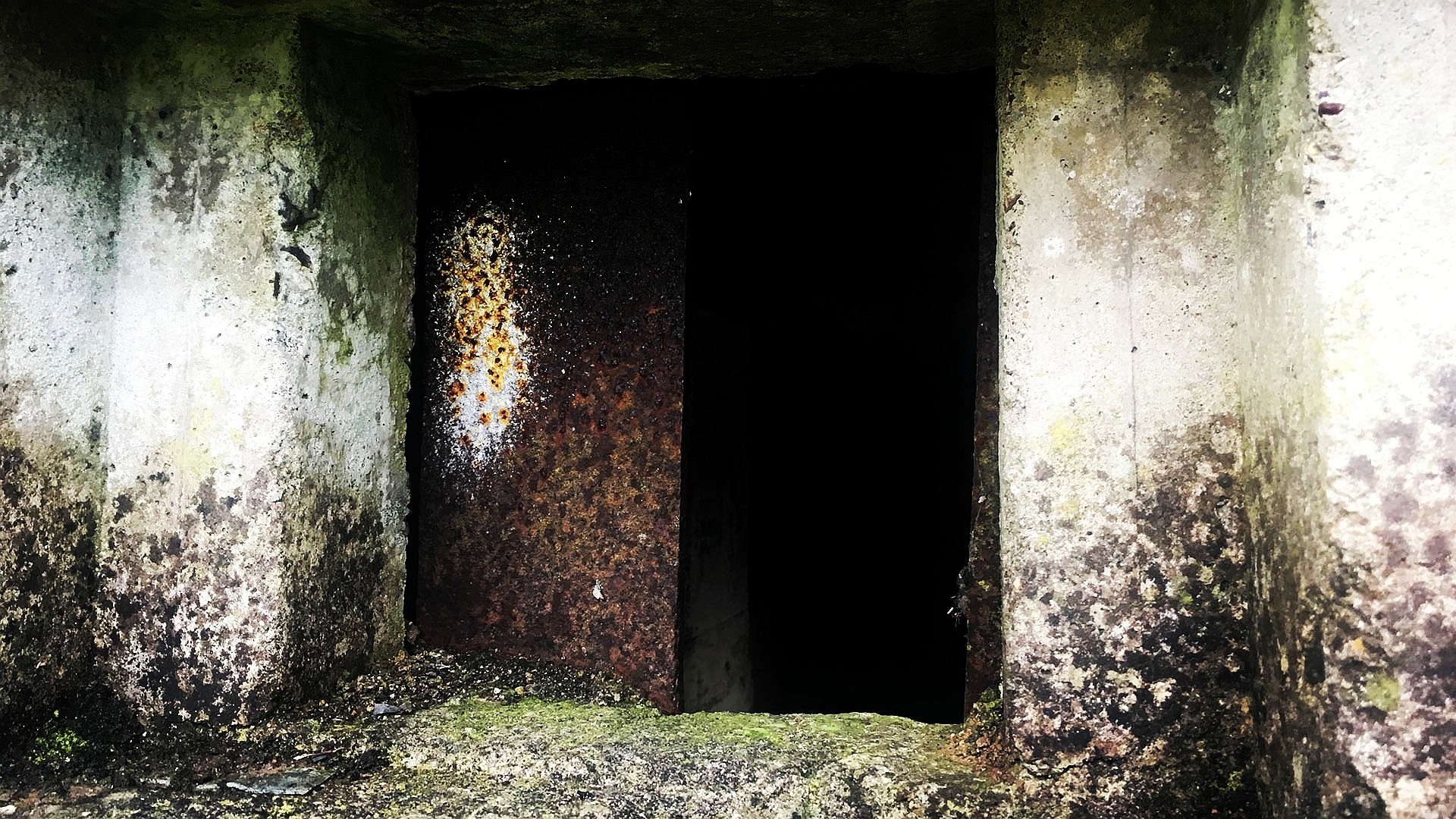 A steel shutter used to prevent flamethrower attack on the preserved Second World War era pillbox at Annagh Meadows, Portadown, Co. Armagh.