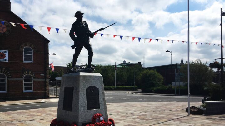 The Holywood War Memorial in Redburn Square, Holywood, Co. Down commemorates 28 members of the local community who died during the Second World War as well as the fallen from other conflicts including The Great War and the Korean War.