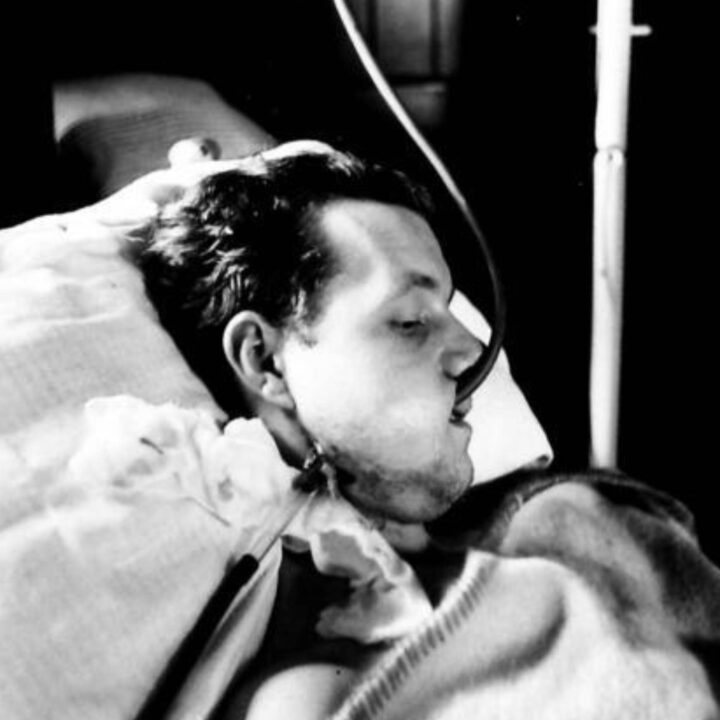 Photograph showing a patient undergoing treatment for a damaged jaw at No. 24 (London) General Hospital, Campbell College, Belfast.