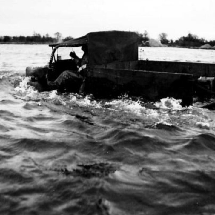 British Army lorry drivers travel through the depths taking their vehicles into the water to test waterproofing.