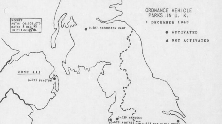 U.S. National Archives: U.S., WWII European Theater Army Records, 1941-1946. Map dated 1st December 1943 showing Pinetum Camp, Co. Down within Zone III.