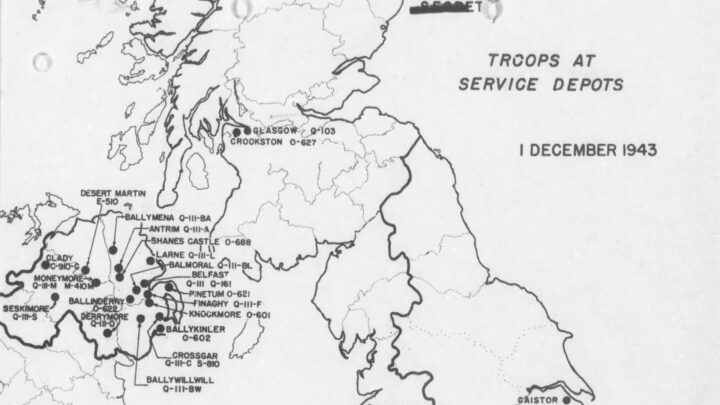 U.S. National Archives: U.S., WWII European Theater Army Records, 1941-1946. Map dated 1st December 1943 showing Service Depots within the United States Army's Northern Ireland Base Section.