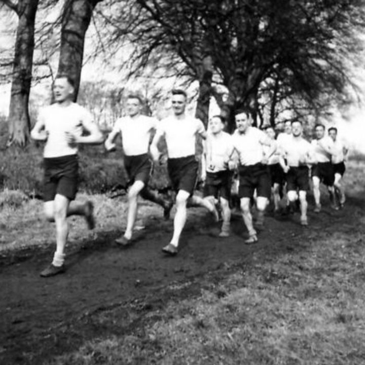 Soldiers of 2/5th Battalion, Lancashire Fusiliers in a battalion team of cross country runners while training near Keady, Co. Armagh.