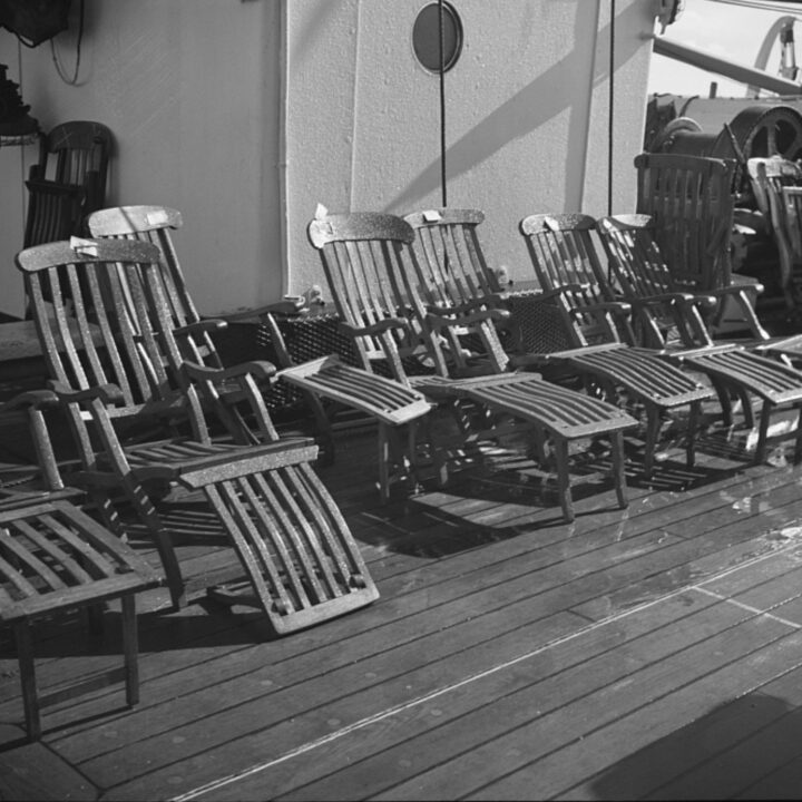 Passenger deckchairs on board S.S. Athenia. Photo taken by Paul Vanderbilt during the summer of 1937.